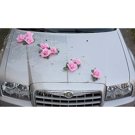 Decoratie voor trouwauto roze rozen DEK1004
