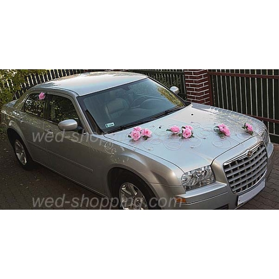 Decoratie voor trouwauto roze rozen DEK1004