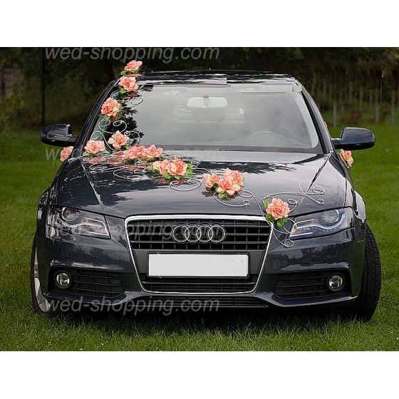 Decoratie voor trouwauto oranje bloemen DEK1005