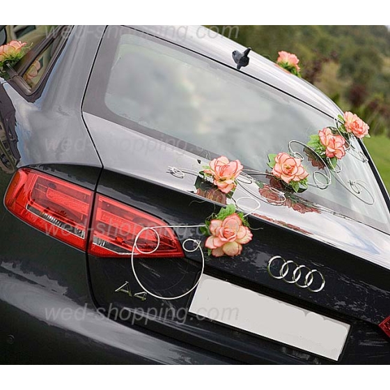 Decoratie voor trouwauto oranje bloemen DEK1005