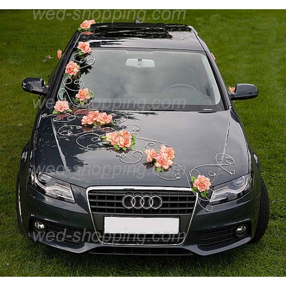 Decoratie voor trouwauto oranje bloemen DEK1005