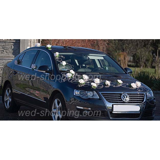 Trouwauto versiering witte bloemen DEK1006