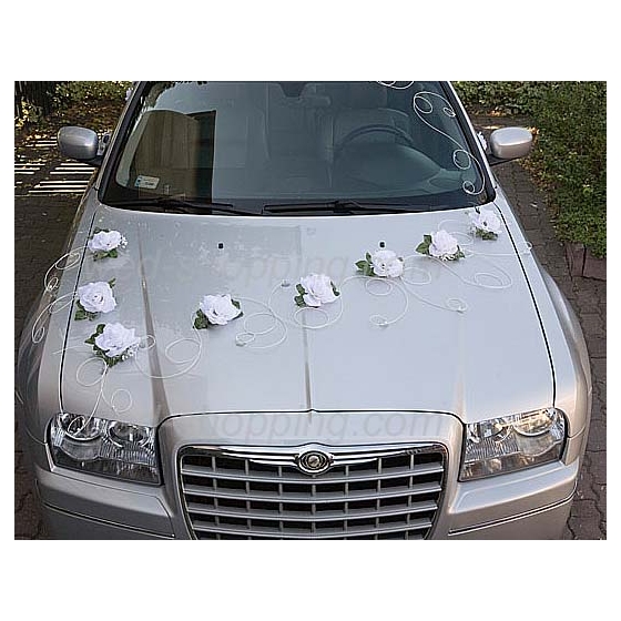 Trouwauto versiering witte bloemen DEK1006
