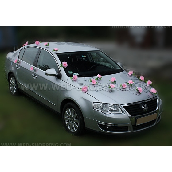 Trouwauto versieren zwarte rotan roze rozen DEK1601