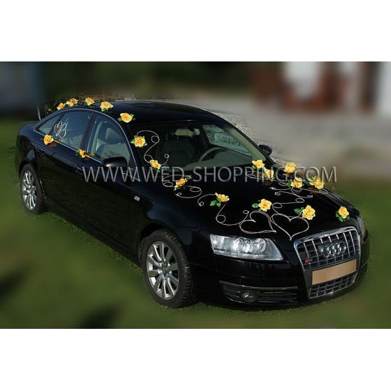 Geel rozen Versiering trouwauto DEK1702