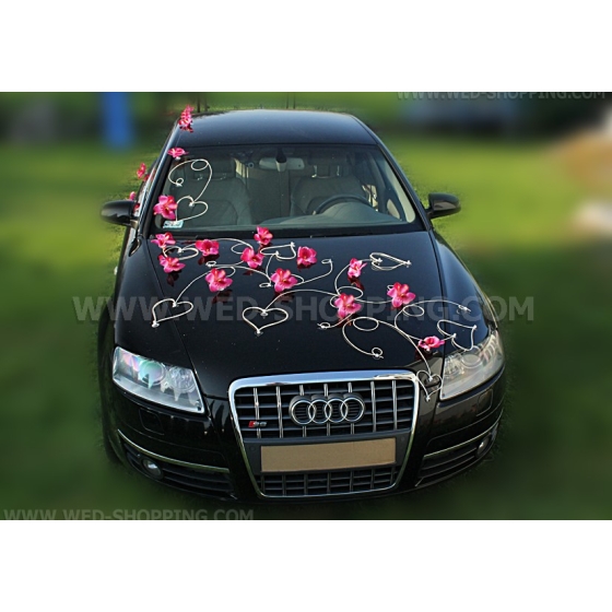 Trouwauto versiering  donker roze orchideeën  DEK1064
