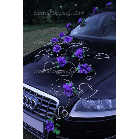 Auto versieren violet rozen en hart DEK1023