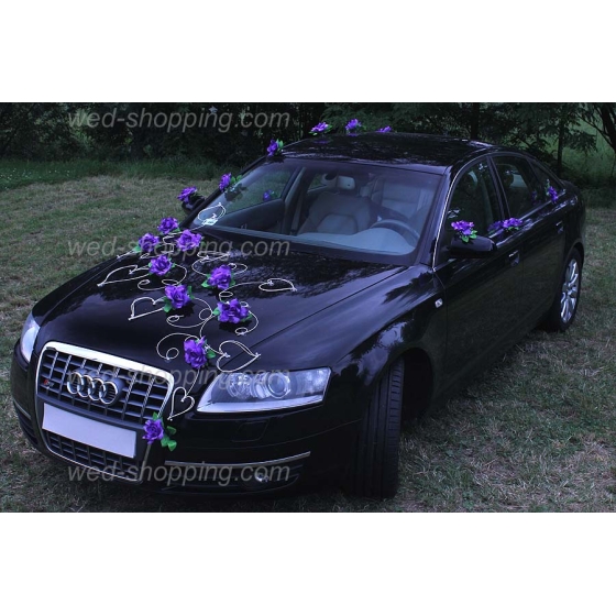 Auto versieren violet rozen en hart DEK1023