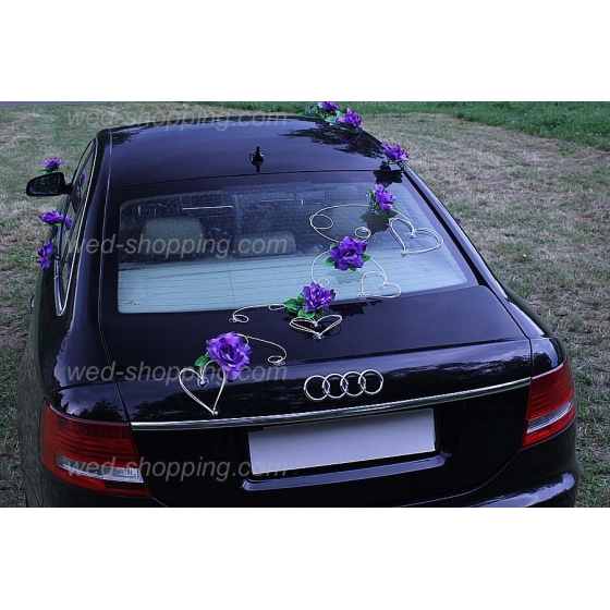 Auto versieren violet rozen en hart DEK1023