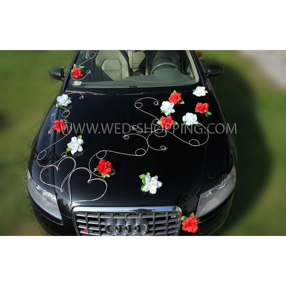 Decoratie kit voor bruiloft auto - rood-wit Roses