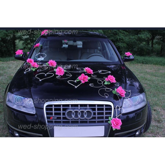Auto versieren roze rozen en hart DEK1020