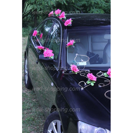 Auto versieren roze rozen en hart DEK1020