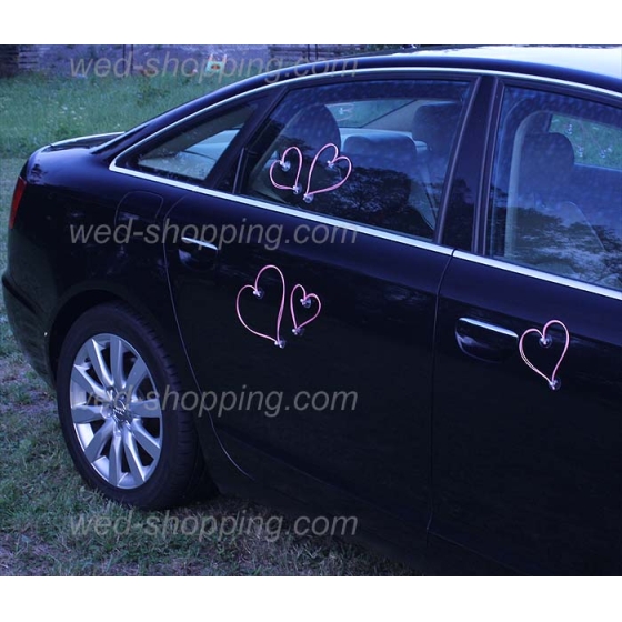 Roze hartjes voor trouwauto DEK1028