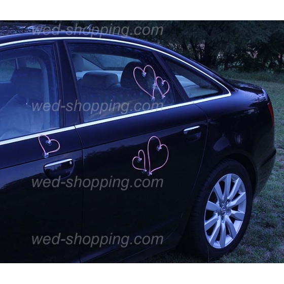 Roze hartjes voor trouwauto DEK1028