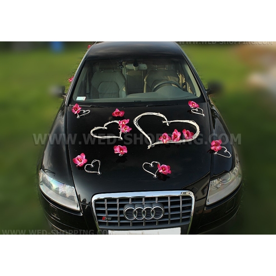 Auto donker roze orchideeën en hart DEK1401