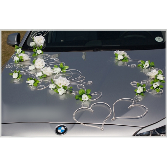 Witte rozen trouwauto decoratieset