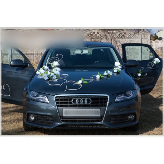 Witte rozen trouwauto decoratieset