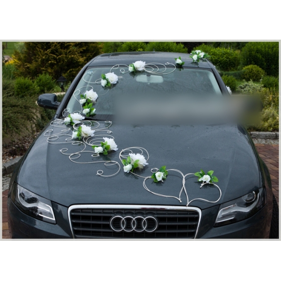 Witte rozen trouwauto decoratieset