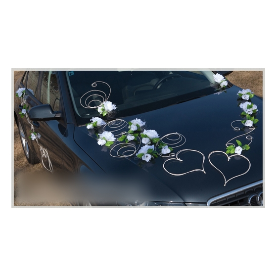 Witte rozen trouwauto decoratieset